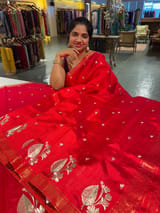 Red Pure Handloom Raw Silk Saree SS50492