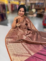 Brown Banarasi Tanchoi Silk Saree