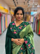 Bottle green Banarasi Tissue with petite point embroidery: S62F185