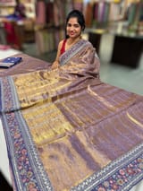Bluish Lilac Tissue checks Saree with sabhyasachi borders SS50393