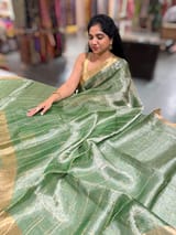 Green tissue checks Saree with pythani inspired embroidered tissue blouse