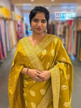 Olive Gold Pink Designer Banarasi Silk Saree