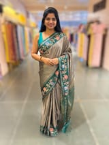 Dusty Grey & Teal Vintage Kanchi soft silk saree with embroidery