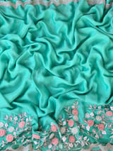 Seagreen pure chinnon saree
