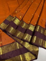 Rust Orange and Winish Brown Vintage  Kanchipuram Gap border Saree SS50174