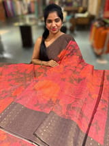 Brown Printed Tussar Tissue Saree