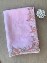 Baby Pink Organza Saree with handwork