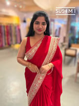 Red Satin Saree with sabyasachi borders : D62F054