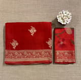 Red Mashru Silk Saree with Paithani inspired embroidered blouse SS50573