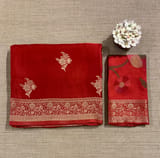 Red Mashru Silk Saree with Paithani inspired embroidered blouse SS50573