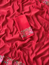 Chilli Red Mysore Silk Saree with petitepoint embroidery S62108