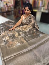 Dark Olive/ Deep mehendi Green Printed Banarasi Cotton Tissue SS50558