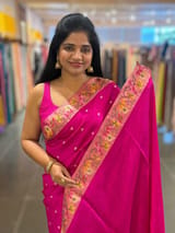 Fuschia Pink Raw Silk Saree with Pythani inspired Embroidery