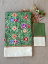 Green Pure tussar with patola inspired embroidery: S62F192