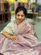 Lilac Banarasi Tissue checks Saree with Sabyasachi Borders SS50434