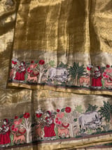 Gold Kanjeevaram Saree with Village Theme Embroidery SS50198