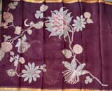 Dark Wine Designer Organza with Tissue applique work