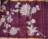 Dark Wine Designer Organza with Tissue applique work
