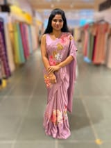 Dark Lilac Designer Chinnon & Satin Fusion Saree SS5034