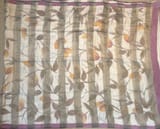Mul silk tissue stripes handloom saree with handpainting