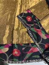 Antique Gold Chanderi Tissue Saree with pythani inspired parrot embroidered border SS50229