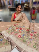 Light Brown Earthy Tone Pure Organza Saree with pythani insipred embroidery SS50299