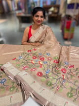 Light Brown Earthy Tone Pure Organza Saree with pythani insipred embroidery SS50299