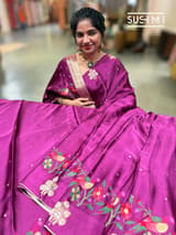 Wine mashru Saree with embroidery : S62F142
