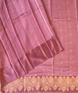 Onion Pink Poona Silk Saree with heavy weaving open Mashru border