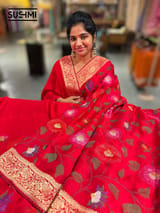 Chilli Red Banaras Mashru Silk with embroidery