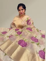 Water Gold tissue saree with embroidery