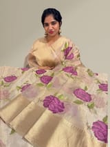 Water Gold tissue saree with embroidery