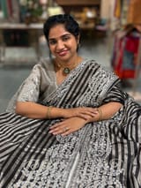 Black & Silver Combo Chanderi tissue Saree with heavy Pita embroidered Border