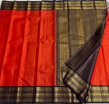 Orange & Dark Brown Combo Vaira Oosi Stripes Vintage Kanjeevaram Saree SS50165