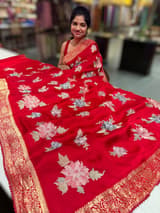 Chilli Red Mashru Banaras with embroidery SS5015