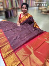 Winish Brown and Red Vintage Kanjeevaram Saree : S62F116