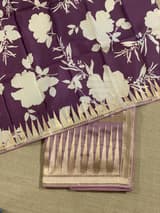 Mauve Pure Organza With Temple Embroidered Border & Tussar Printed Blouse SS50296