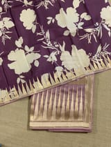 Mauve Pure Organza With Temple Embroidered Border & Tussar Printed Blouse SS50296