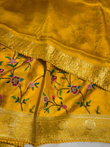 Mango Yellow Mashru Banaras with petite Point embroidery