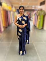 Midnight Blue Pure Satin Saree with embroidered border and blouse