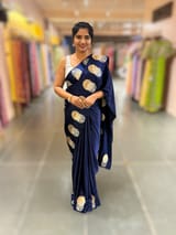 Midnight Blue Pure Satin Saree with embroidered border and blouse