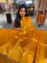 Orange Handloom Banarasi Tissue with meenakari sona rupa flower motifs
