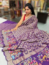 Brinjal Bandhini Georgette Saree with sabya style scallop border SS5050