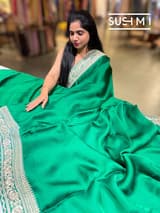 Emerald Green Satin Saree with sabyasachi borders : D62F045
