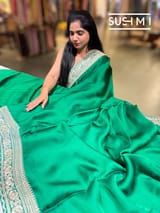 Emerald Green Satin Saree with sabyasachi borders : D62F045