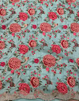 Mint Blue Pure Organza Handwork Saree with heavy Designer Blouse SS50254