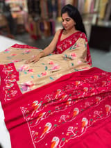 Chickoo & Red combo Printed ikkath Patola saree