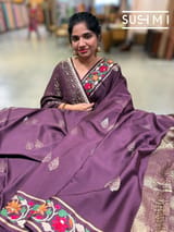Wine mysore silk with embroidered border S62F114