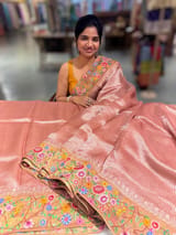Dusty Pink Tissue Stripes Saree with petite point Embroidered tissue border and blouse . SS50423