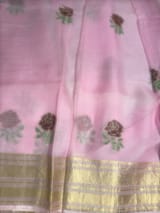 Lotus Pink Silk  Kota Saree with embroidery